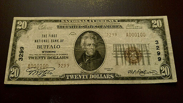 $20 Buffalo Wyoming Bank Note