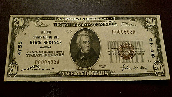 $20 Rock Springs Bank Note