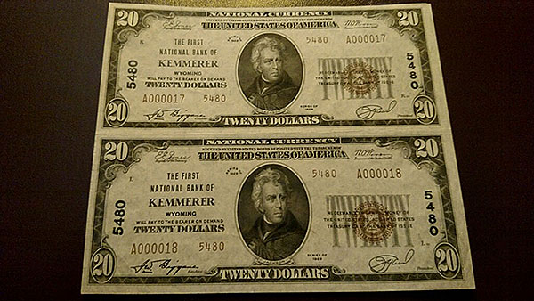 $20 Kemmerer Bank Notes