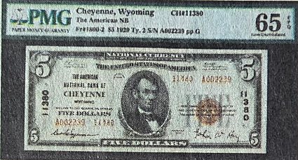 Cheyenne, Wyoming National Bank Note from The American National Bank